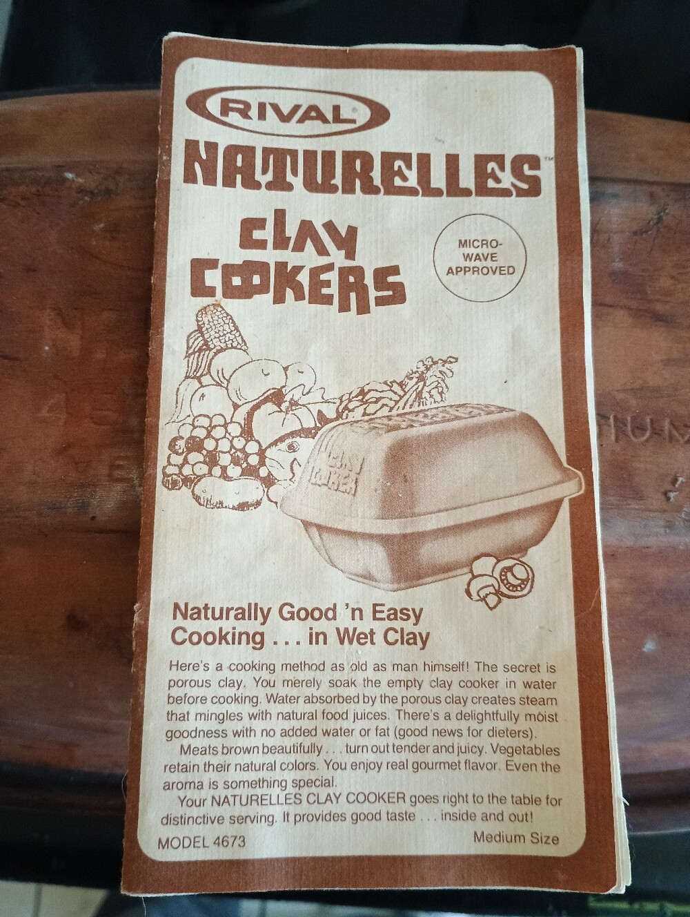 Rival "NATURELLES" Vtg Clay Medium Cooker Model No. 4673 W/Manual